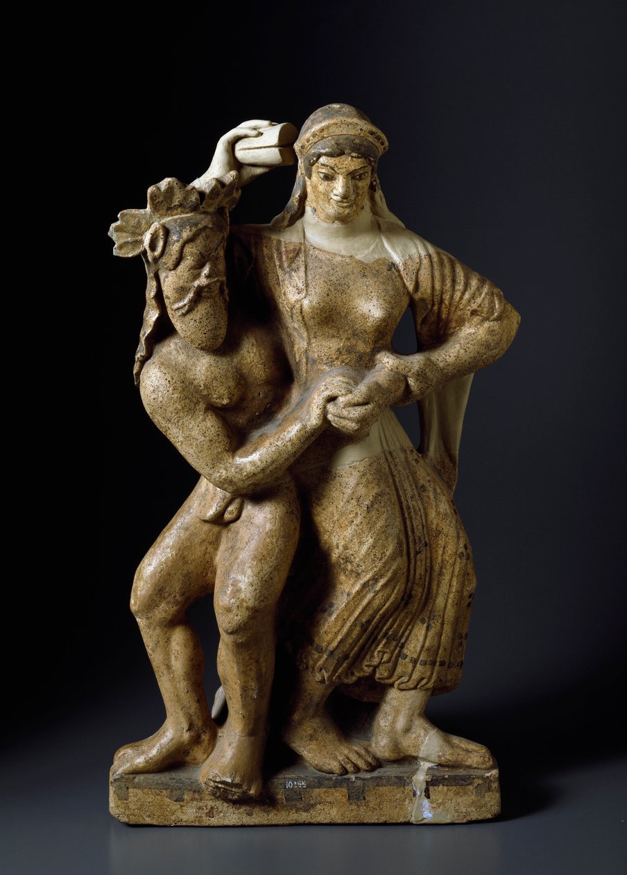 Etruskisk antiken: ""Satyre och dansande menad"" Terrakottaskulptur från ett tempel av Mater matuta i Satricum. 480 f.Kr. Dämpa. 59 cm Rom, Nationalmuseet för Villa Giulia av Etruscan