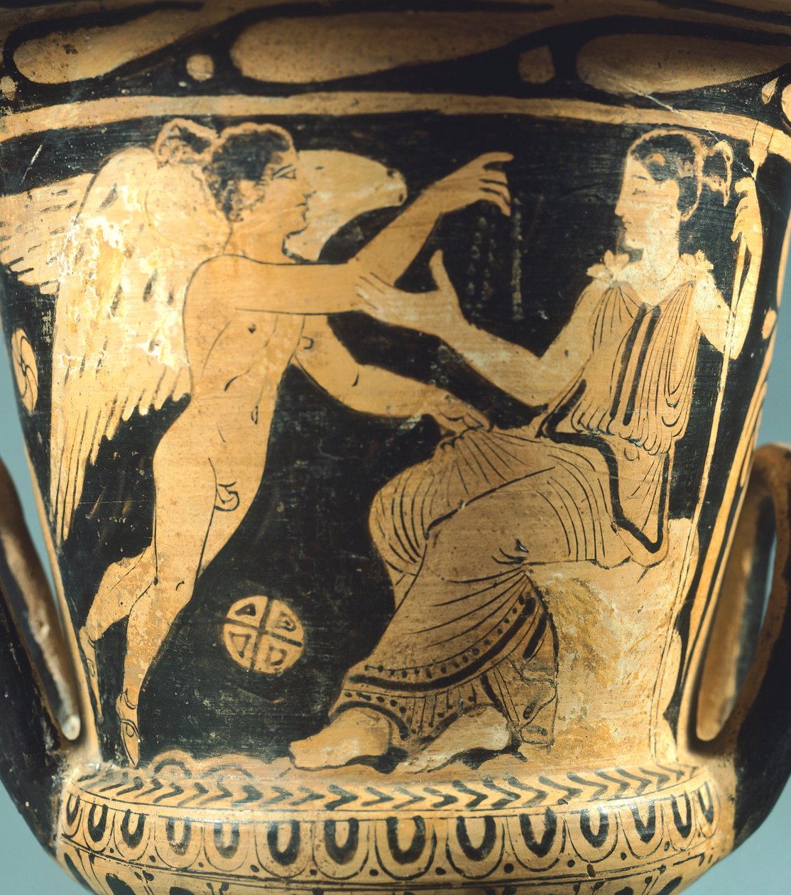 Calyx-krater (stor vas) av Villa Giulia-målaren föreställande Athena och en bevingad ande. Rödfigurkeramik från Cerveteri (Lazio). Etruskisk civilisation, 400-talet f.Kr. av Etruscan