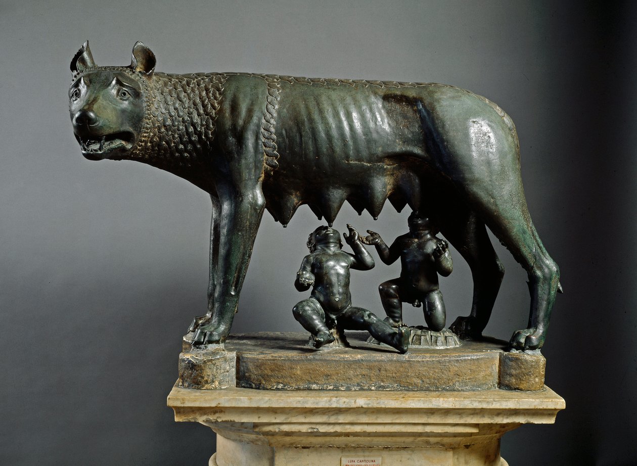 Capitoline Wolf, skulptur av etruskiskt ursprung från 500 f.Kr. (brons) av Etruscan