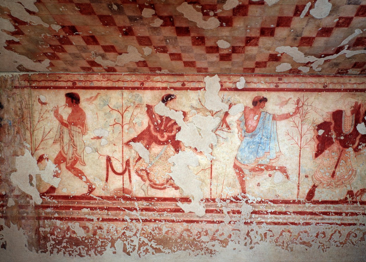 Dansare och musiker under en bankett. Fresker av Tomba del triclinium, 500-talet f.Kr av Etruscan