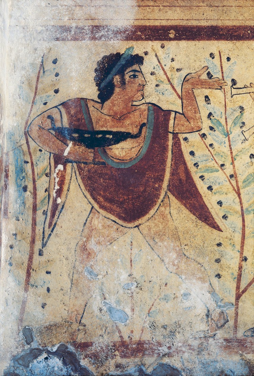 Etruskiska nekropoler, leopards grav, freskdetalj av Etruscan