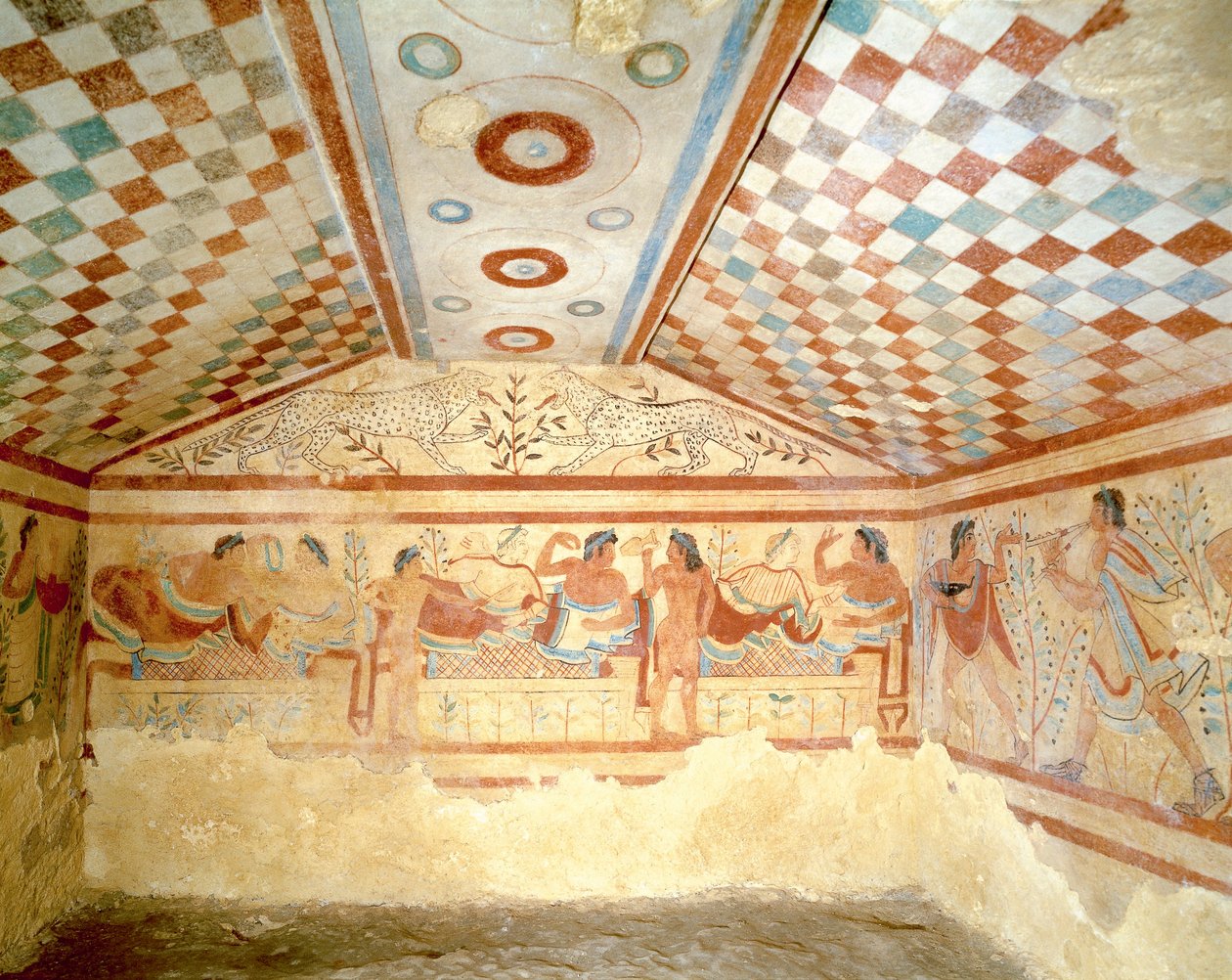 Etruskisk Tomb of Leopards, fresk som visar bankettscen, Tarquinia. 400-talet f.Kr., Italien (fresk) av Etruscan