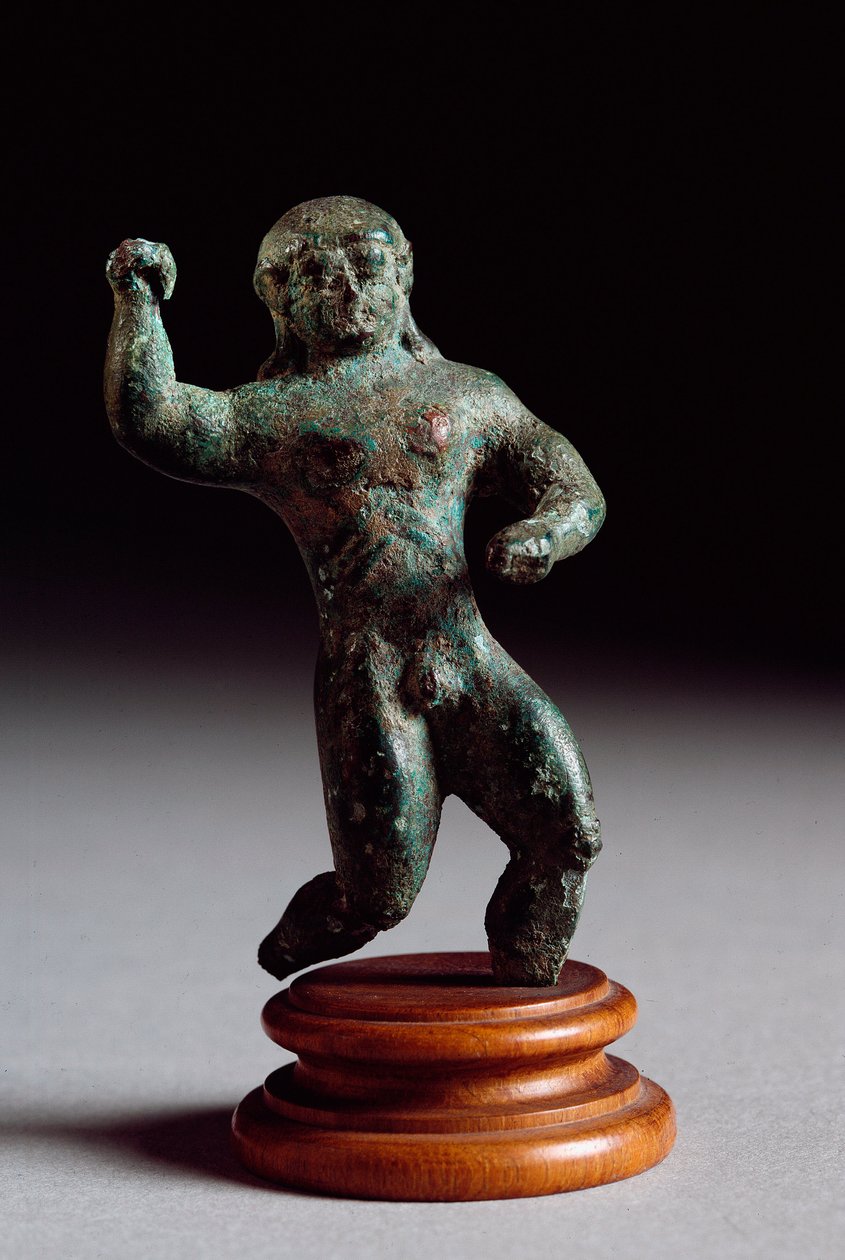 Etruskisk konst: atletstatyett i brons från Veneziana Fonte. 520-500 f.Kr. Dim. 6 cm Florens, Arkeologiska museet av Etruscan