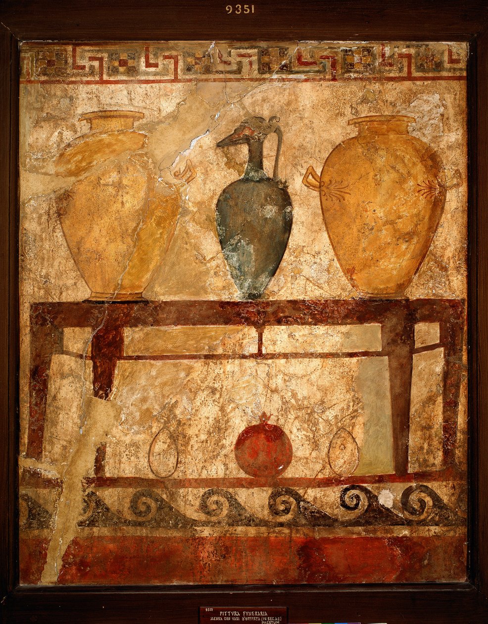Etruskisk konst: bord med vaser med erbjudanden. Fresk från Paestums kyrkogård. 4:e århundradet f.Kr. Museo Archeologico Nazionale, Neapel, Italien av Etruscan
