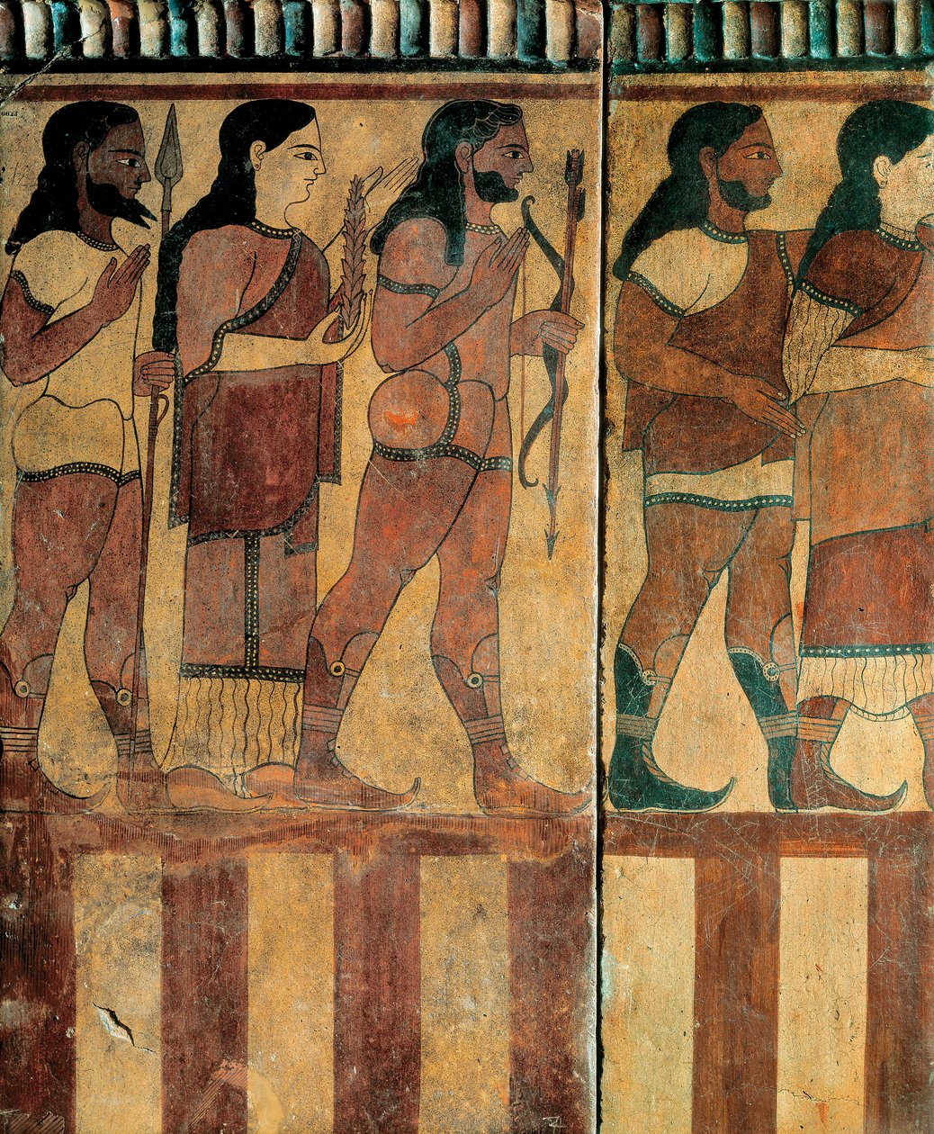 Etruskisk civilisation - "plakett Campana" som representerar en procession från Banditaccia Necropolis, Cerveteri, Rom, 550-520 f.Kr. (terrakotta) av Etruscan