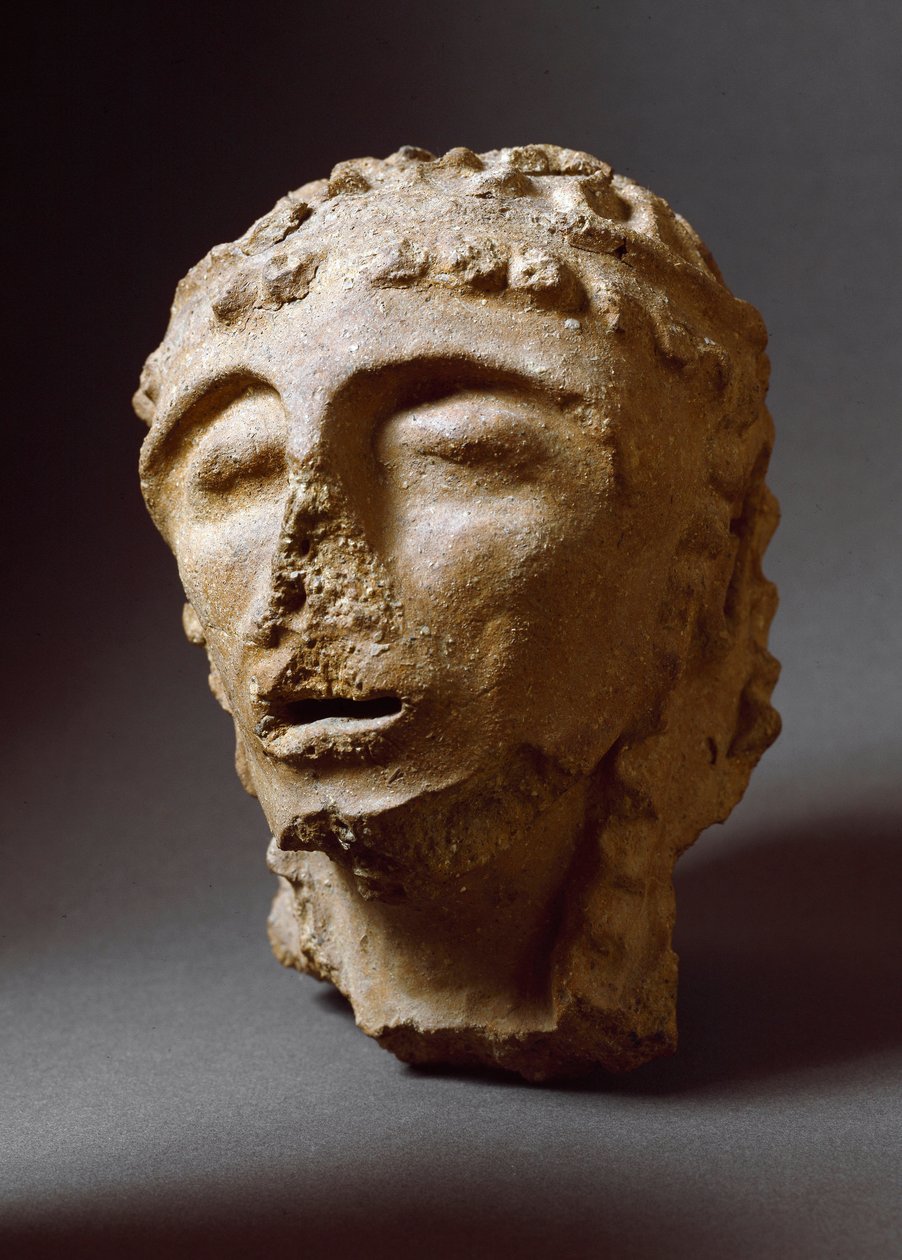 Etruskisk civilisation: Terrakottamannens huvud. 550-530 f.Kr. Från det andra palatset i Murlo. Depositi Soprintendenza Archeologica del 