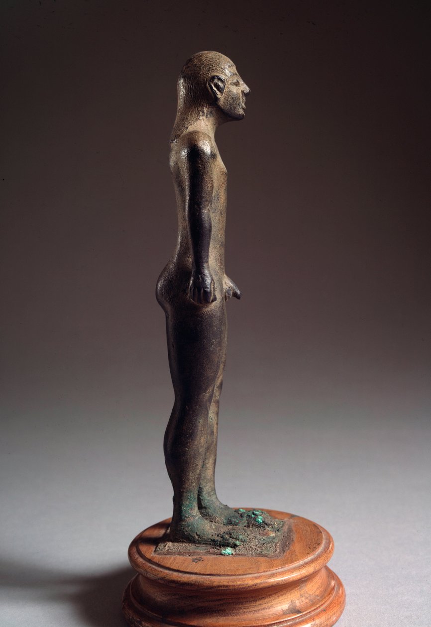 Etruskisk civilisation: "" kouros"" bronsskulptur, från Talamone, Italien, 540-530 f.Kr., Dim 21 cm av Etruscan