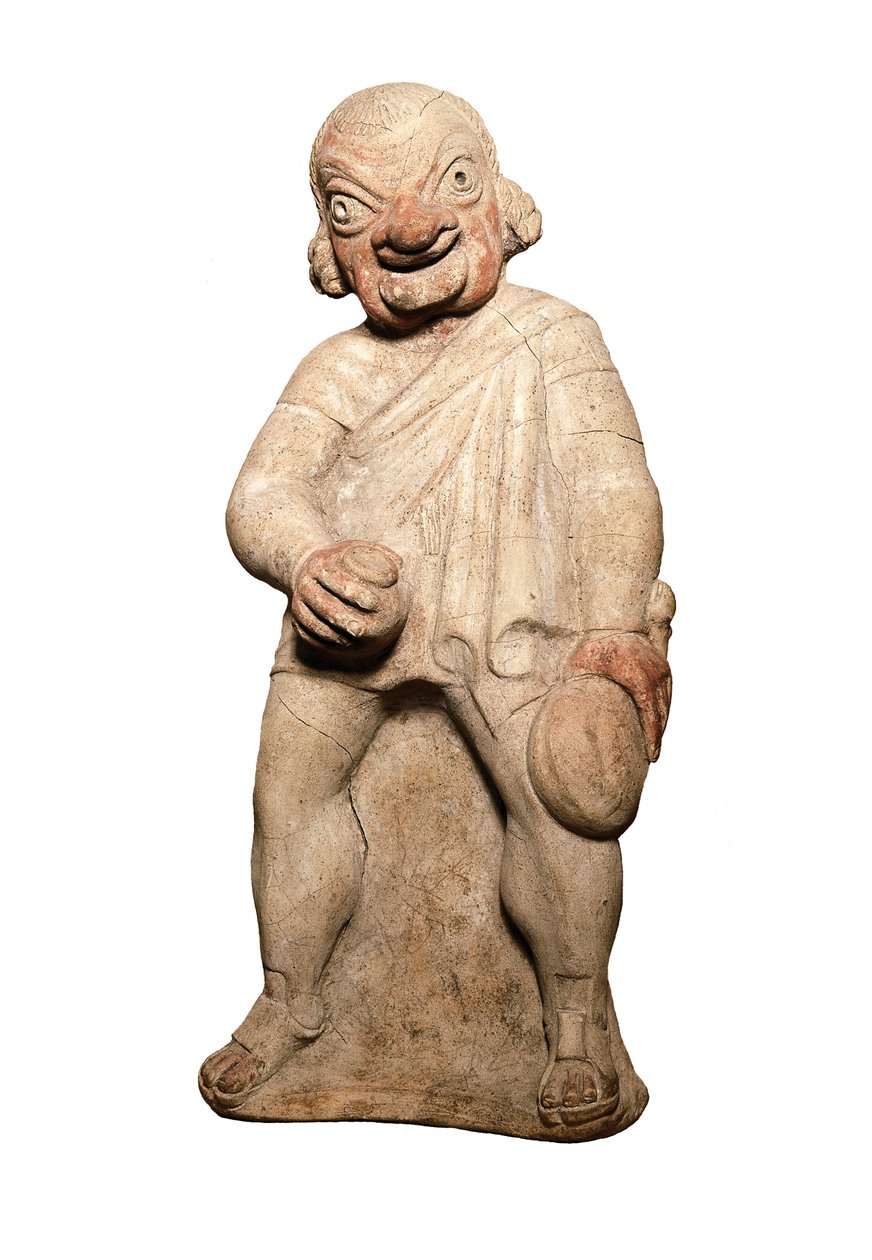 Etruskisk civilisation: representation av en komisk skådespelare med groteskt uttryck. Skulptur från 200-talet före JC. London, brittiskt museum av Etruscan