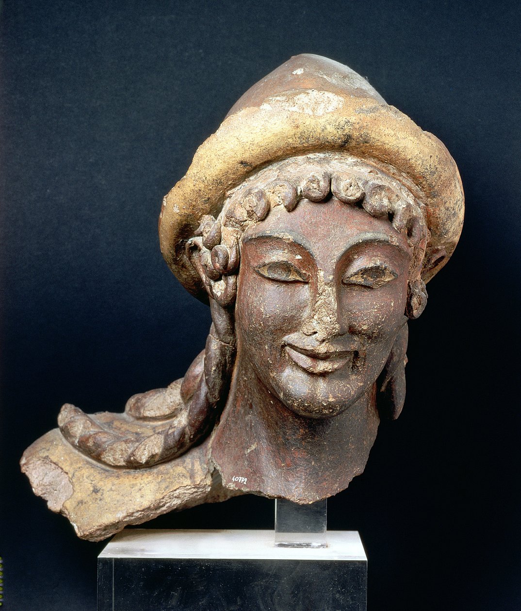 Chef för Hermes bär en pilos, från Portonacciotemplet, Veii, 510-500 f.Kr. (polykrom terrakotta) av Etruscan