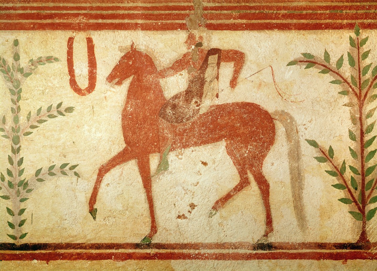 Ryttare, höger sida, från baronens grav, ca 500 f.Kr. (väggmålning) av Etruscan