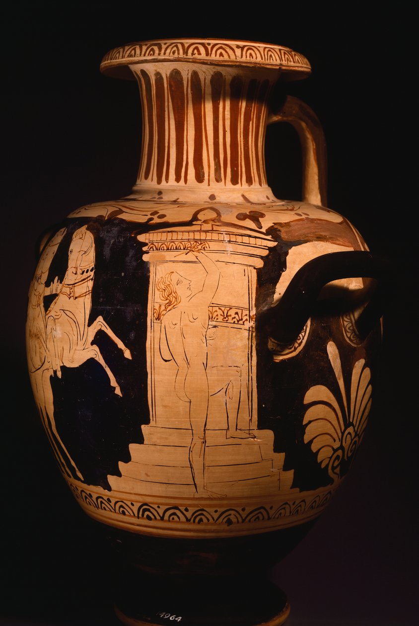 Hydria av målaren av Biga Vaticana (Vatikanens vagn), som visar detaljer av aedicule med målare på jobbet. Keramik med röd figur. Etruskisk civilisation, 400-talet f.Kr. av Etruscan