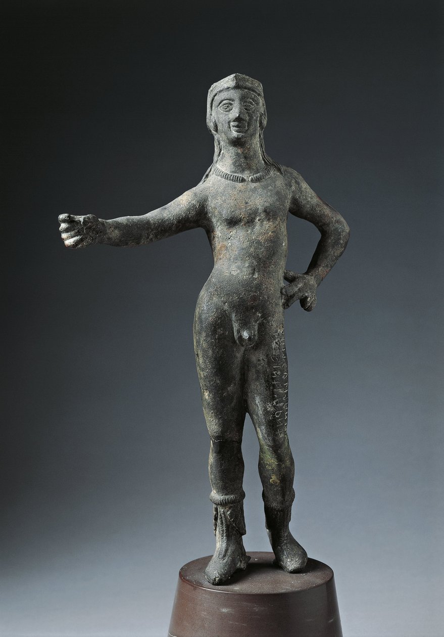Italien, Arezzo-provinsen, Cortona, bronsstaty av guden Culsans av Etruscan