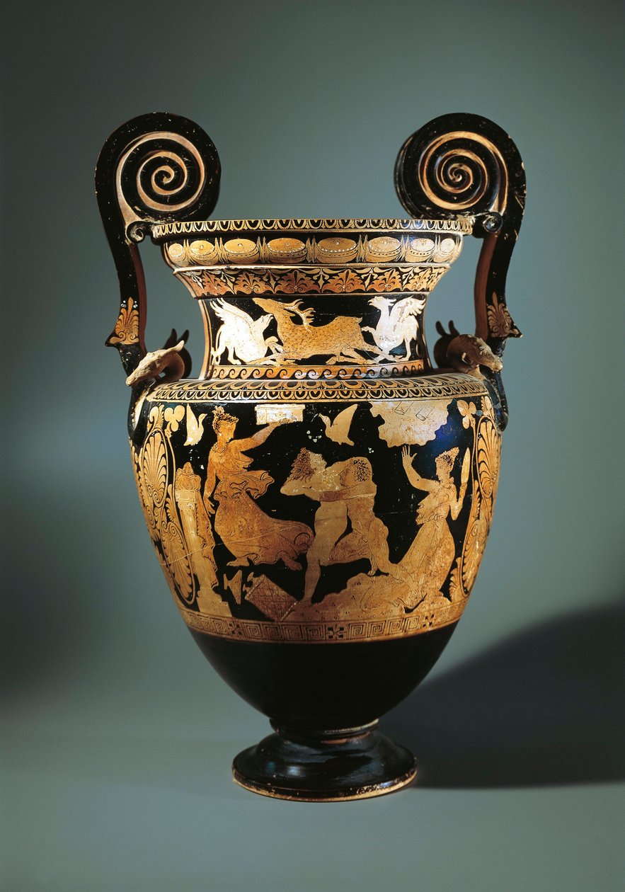 Italien, Lazio, Civita Castellana, volutekrater med röd figur (vas som används för att blanda vin och vatten) föreställande Peleus som kidnappar Thetis, målad av Aurora Painter, 360/340 f.Kr. av Etruscan