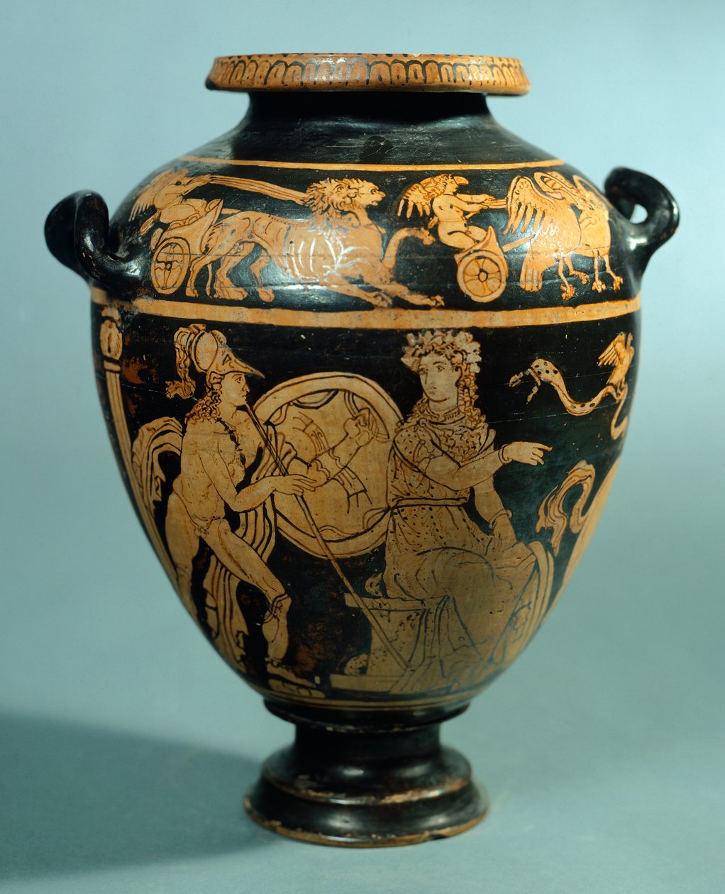 Stamnos, keramik med röda figurer från Vulci (Lazio). Etruskisk civilisation, 400-talet f.Kr. av Etruscan