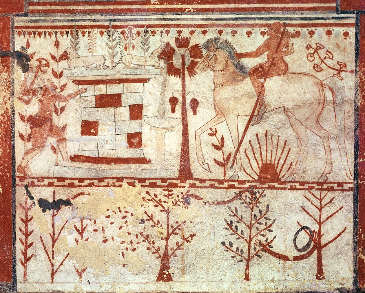 Bakhållet för den trojanske prinsen Troilus av Achilles, från tjurarnas grav (Tomba del Tori) c.540 f.Kr. (fresk) av Etruscan