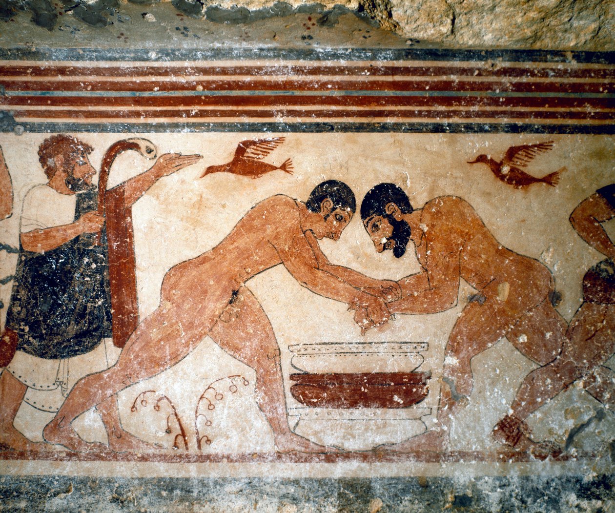 Två brottare. (Detalj av fresk, 530 f.Kr.) av Etruscan