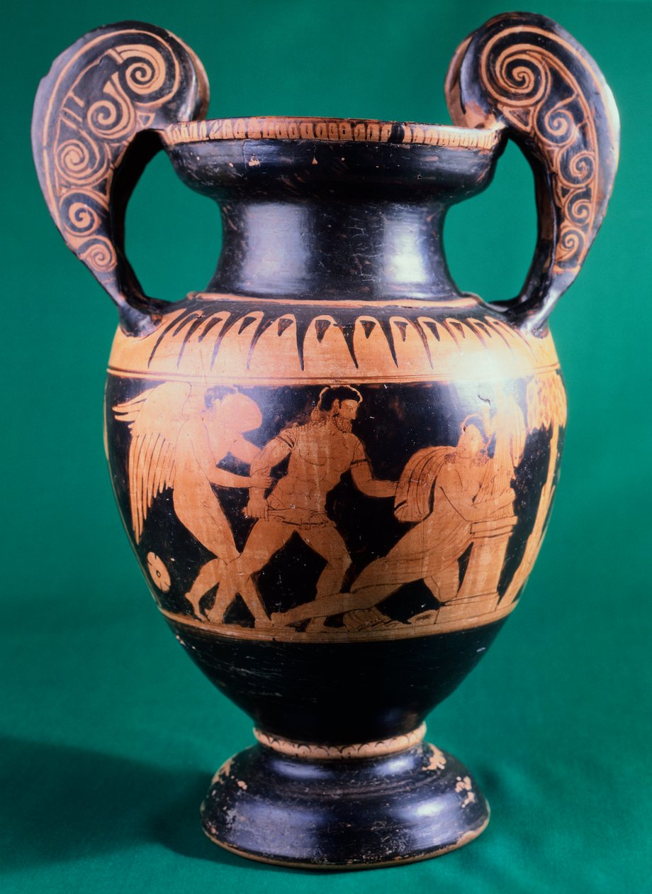 Volute krater av målaren av Mainz, föreställande en krigare och en amazon. Keramik med röd figur. Etruskisk civilisation, 400-talet f.Kr. av Etruscan