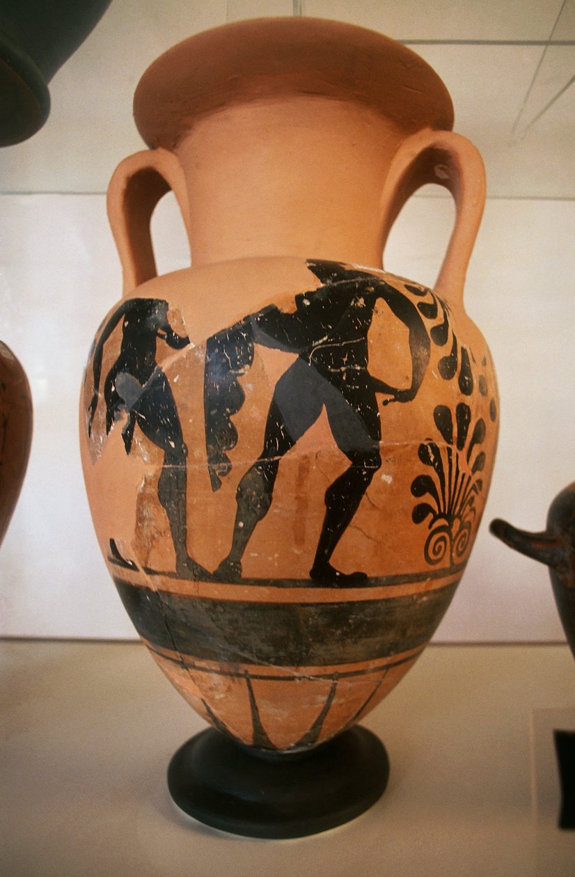 Etruskisk vas med svart figur, från Roselle arkeologiska plats, Toscana, Italien av Etruscan Etruscan