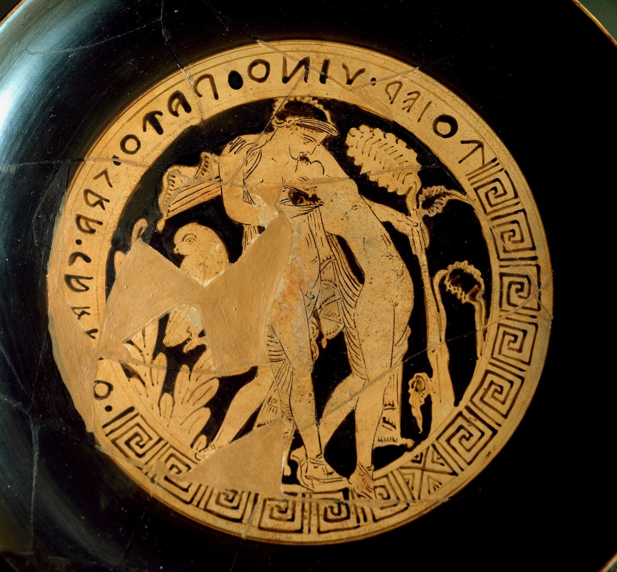 Etruskisk civilisation: detalj av en kylix som representerar Ariane (Ariadne) och Dionysos. Från Necropolis Falerii Veteres. Rom, Villa Giulia av Etruscan Etruscan