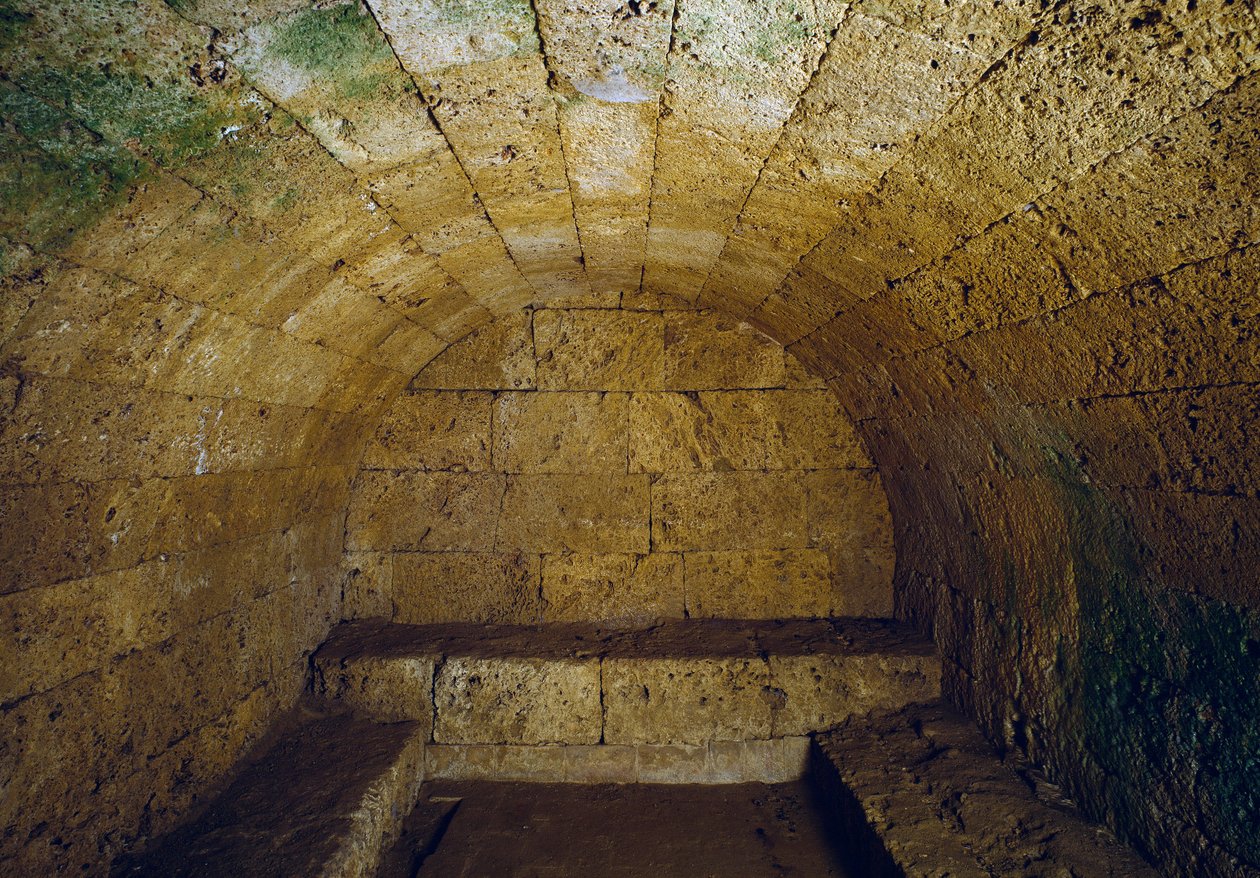 Etruskisk civilisation: utsikt över graven del Gran Duca (storhertig eller storhertig), slutet av 300-talet f.Kr. Chiusi, Italien av Etruscan Etruscan