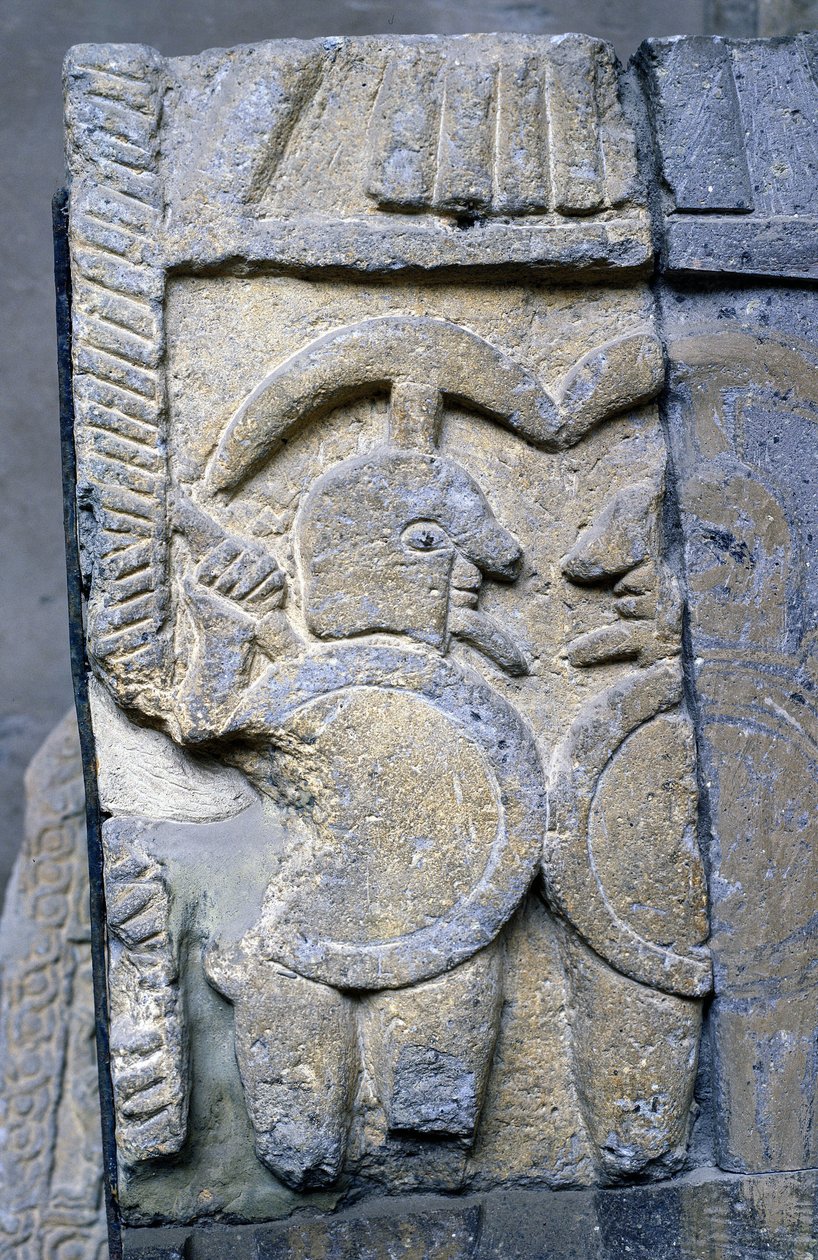 Etruskisk krigare på en sarkofag från Tarquinias nationalmuseum. av Etruscan Etruscan