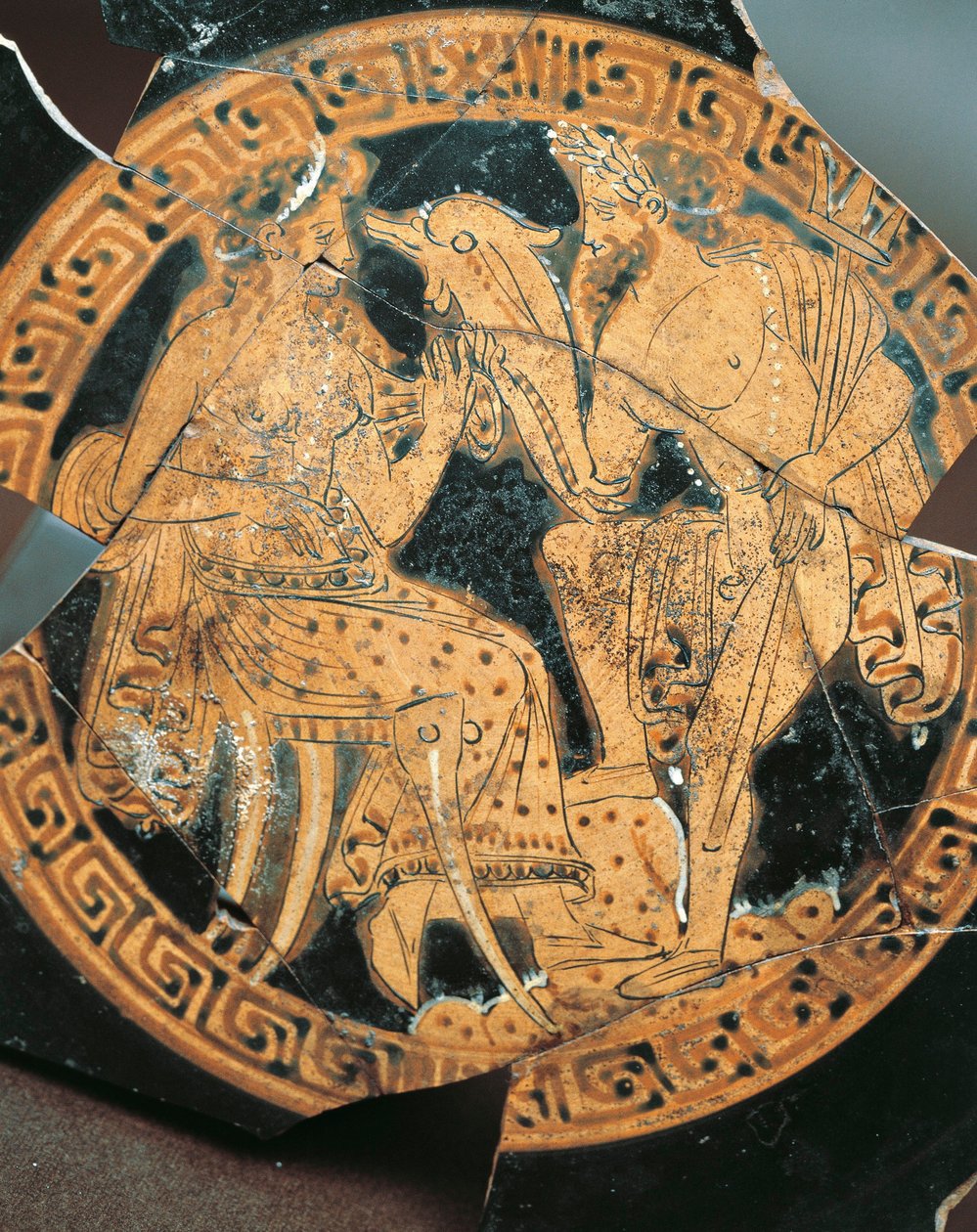 Rödfigurig keramik, inre dekor av en krater föreställande Poseidon och Amphitrite, etruskisk civilisation av Etruscan Etruscan
