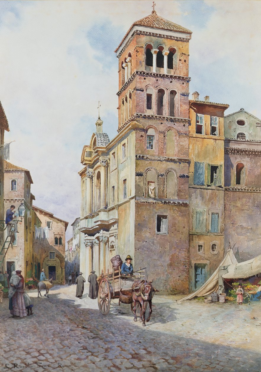 Vy över Santa Maria i Monticelli, Rom av Ettore Roesler Franz