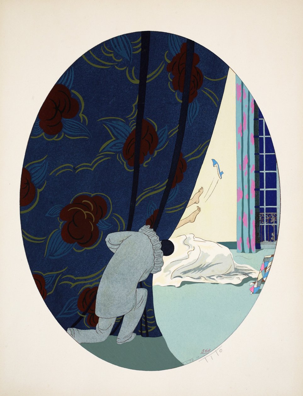 De fem sinnena - hörsel, syn, lukt, känsel och smak, pub. Paris, 1925 (stenciltryck) av Ettore Tito
