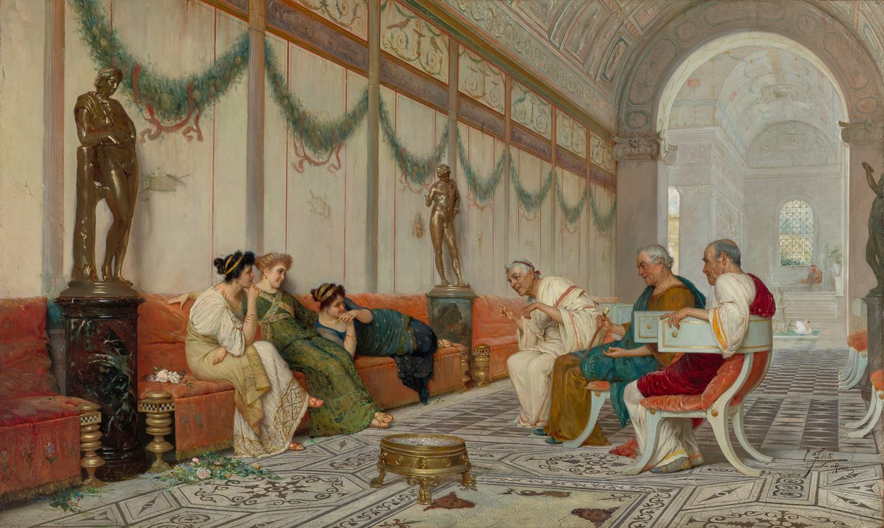 Interiör av romersk byggnad med figurer av Ettore Forti