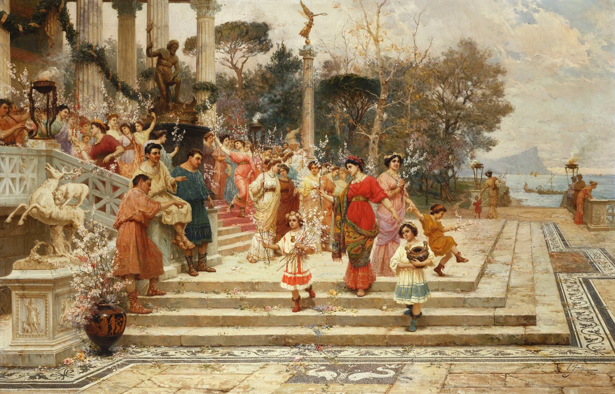 Neptunus högtid; La Fete de Neptune (olja på duk) av Ettore Forti