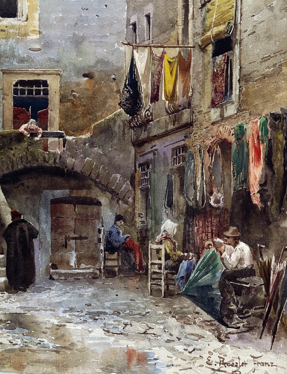 Medeltida lämningar i Roms ghetto, av Ettore Roesler Franz (1845-1907), akvarell från serien Vanished Rome, Detail, Italien av Ettore Roesler Franz