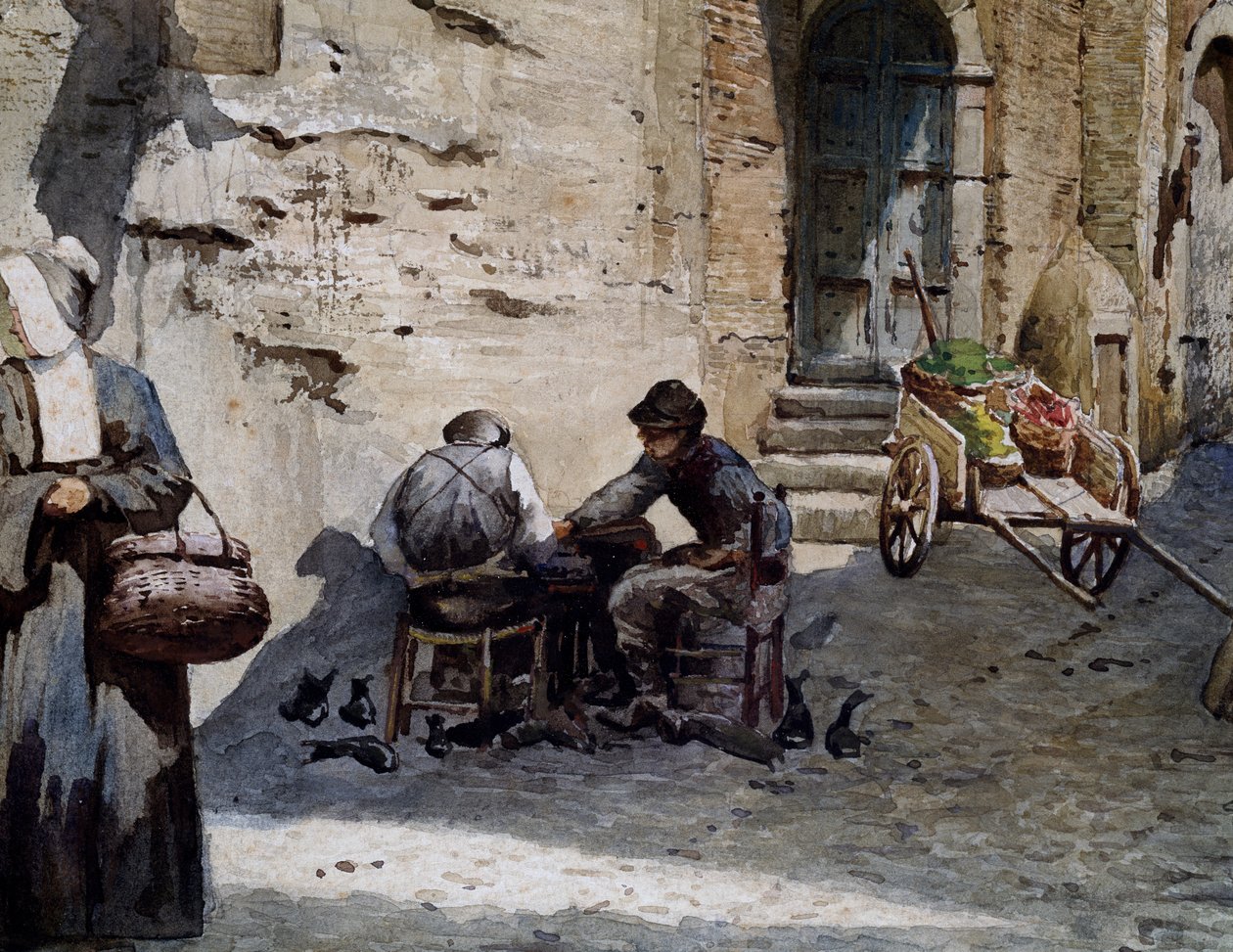 Gamla medeltida hus på Lungaretta av Ettore Roesler Franz (1845-1907), akvarell från serien Vanished Rome, Detail, Italien av Ettore Roesler Franz