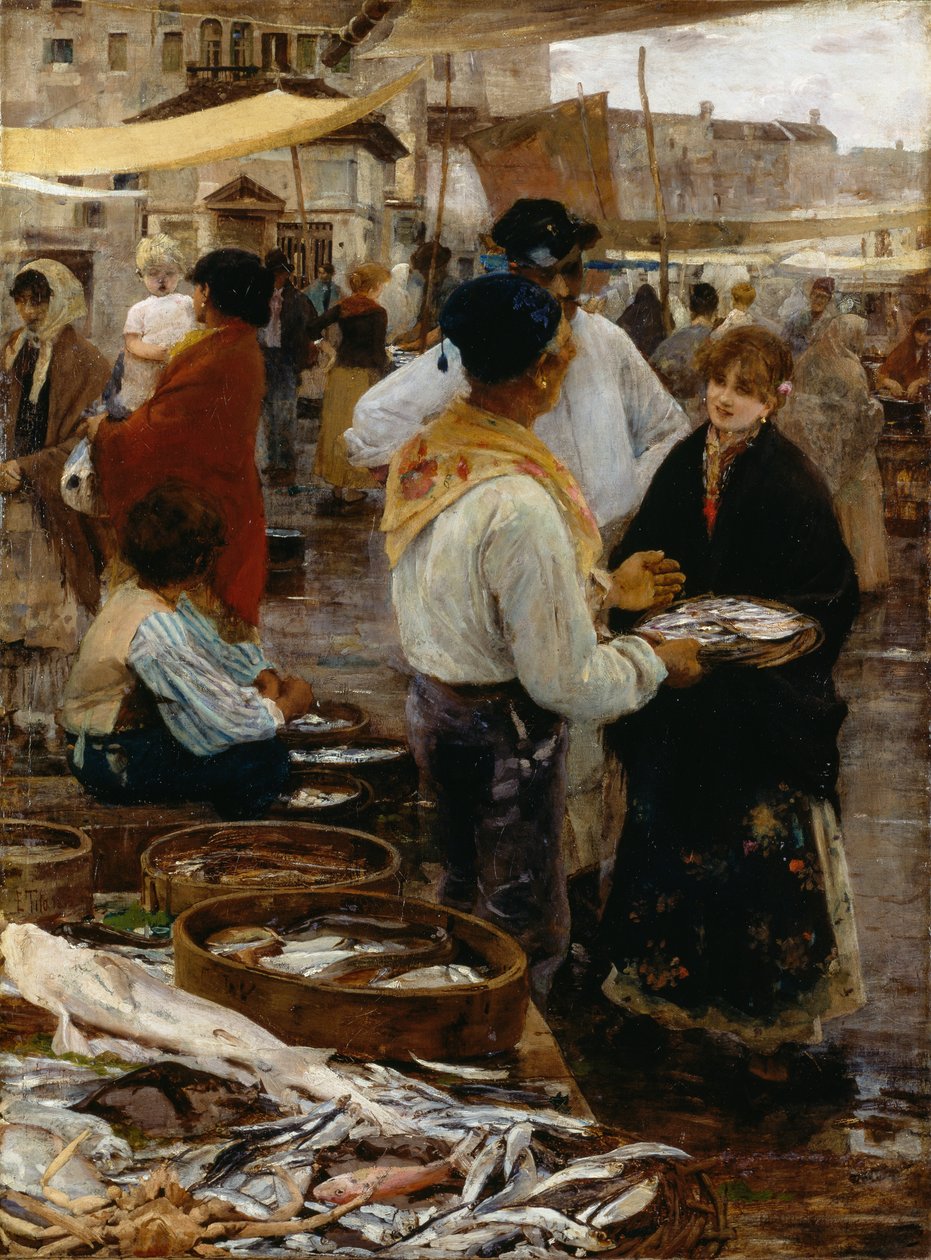 Fiskmarknad i Venedig av Ettore Tito