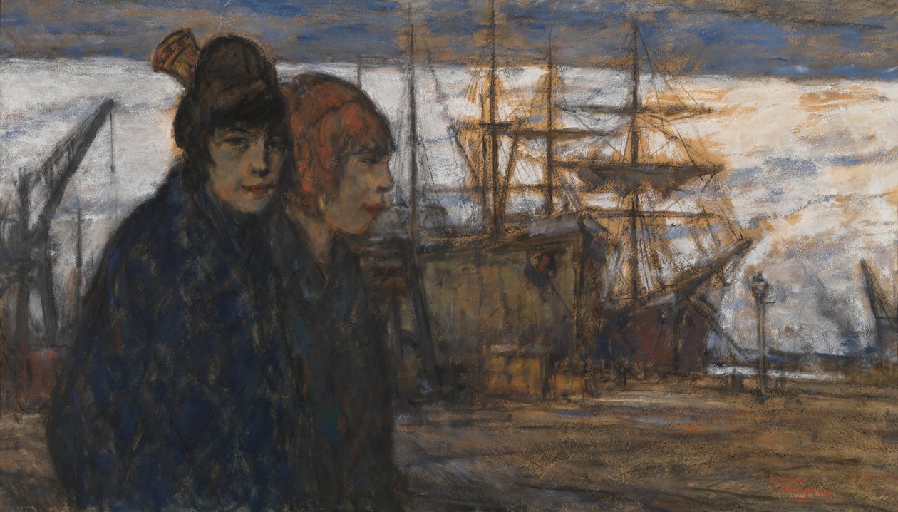 Kvinnor vid hamnen (olja på duk) av Eugeen van Mieghem