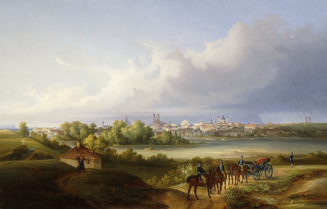 Utsikt över München och floden Isar, 1838 av Eugen Adam