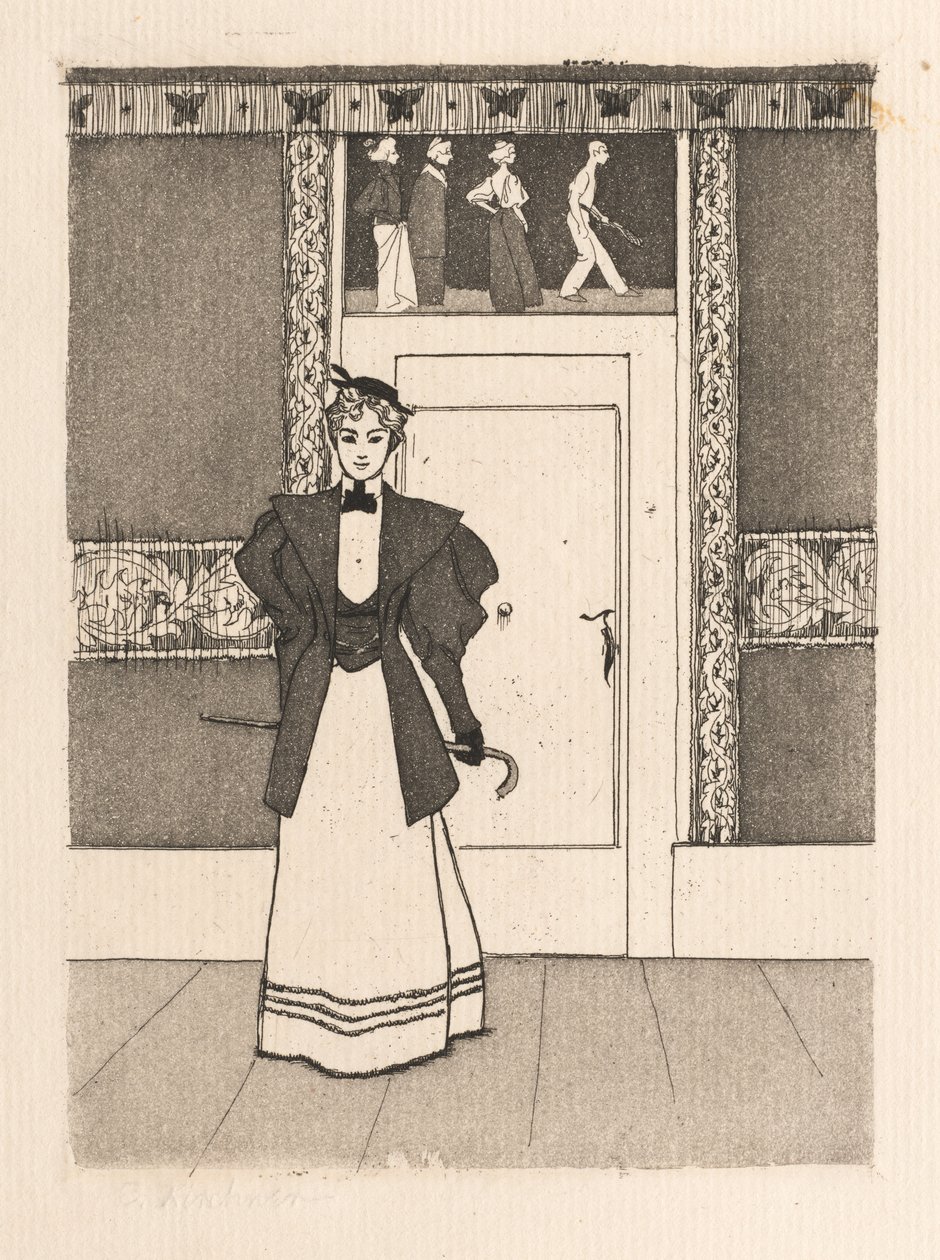 Interiör med ung kvinna i gådräkt, 1895. av Eugen Kirchner