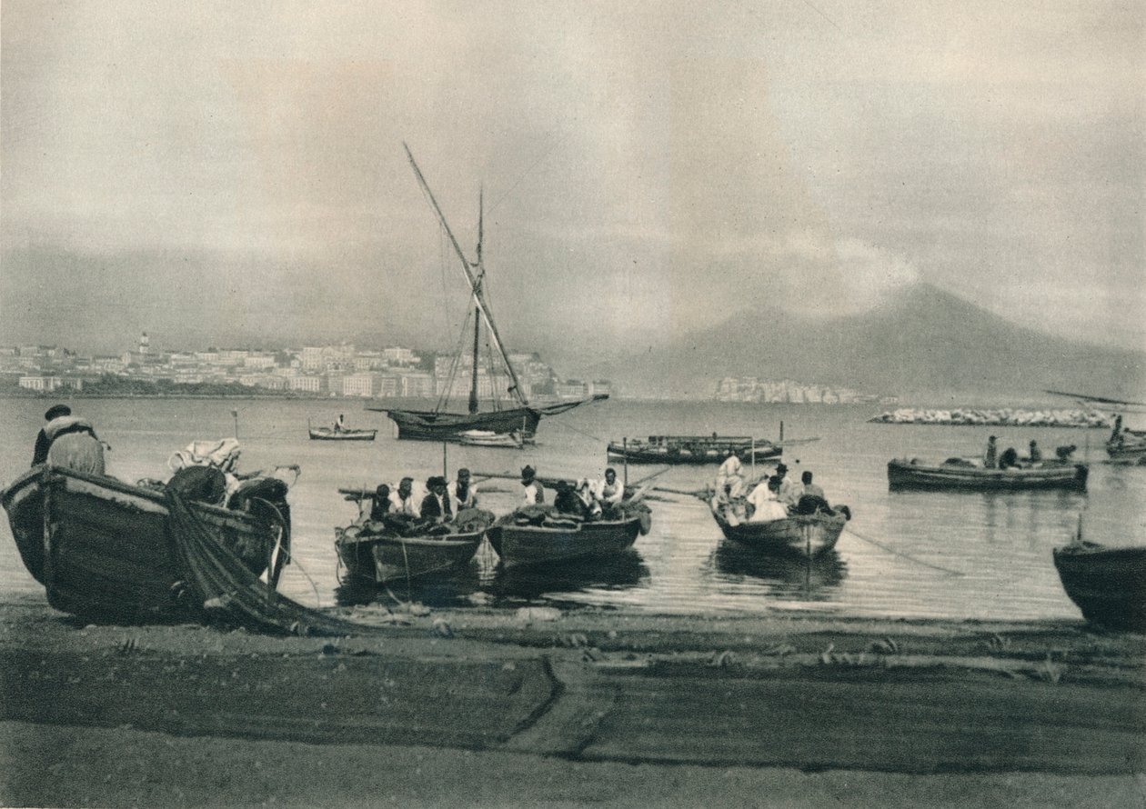 Fiskare som sätter till havs, Neapel, Italien, 1927 av Eugen Poppel