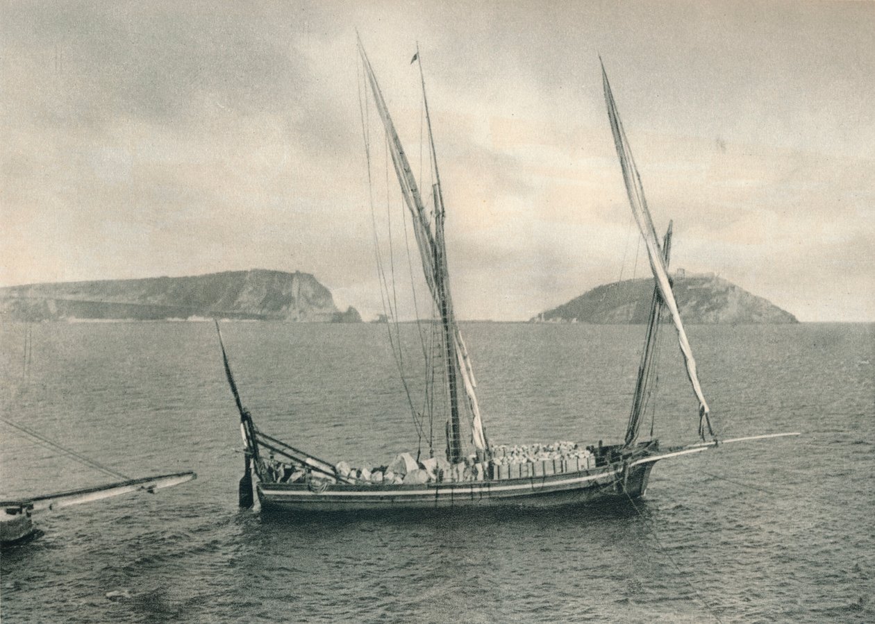 Segelbåt i hamnen i Neapel, Italien, 1927 av Eugen Poppel