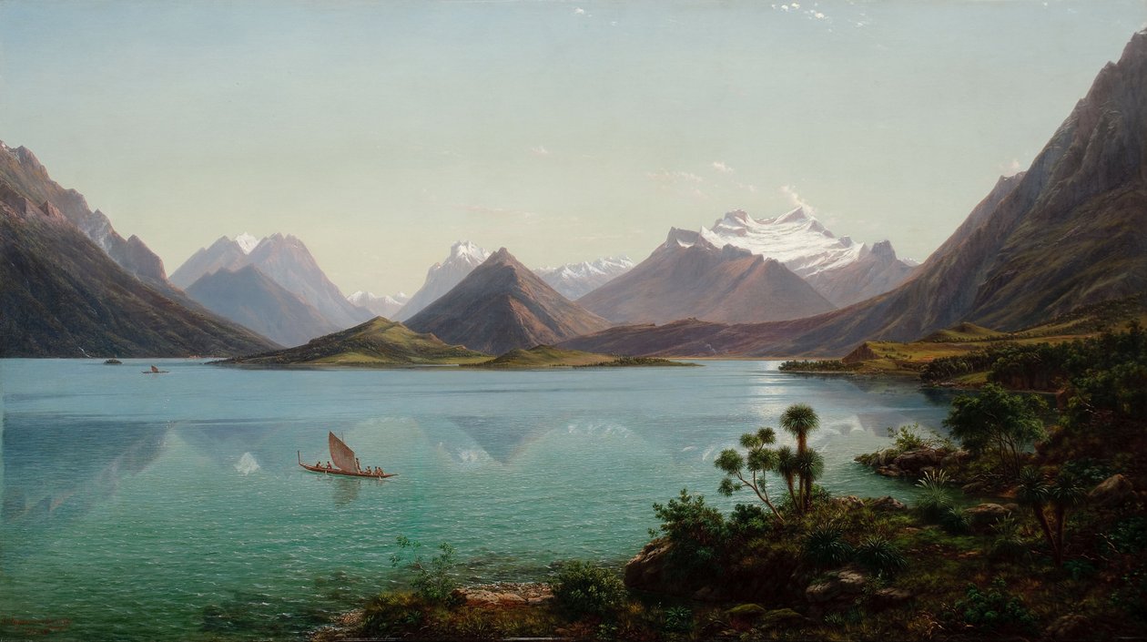Lake Wakatipu med Mount Earnslaw, Middle Island, Nya Zeeland av Eugene von Guérard