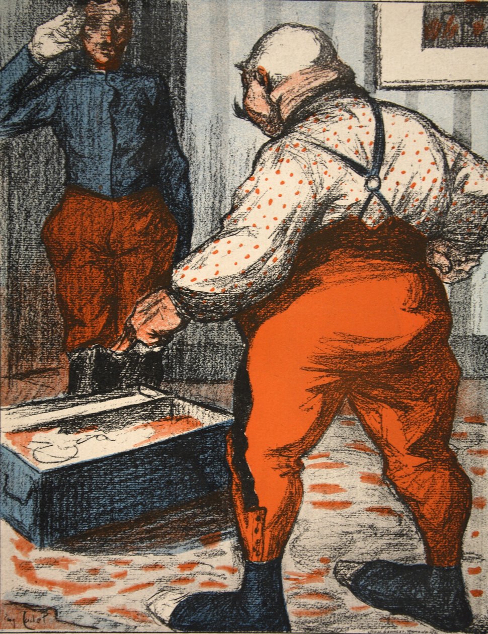 En tjänsteman som övervakar hur hans underkläder ordnas, illustration från "L
