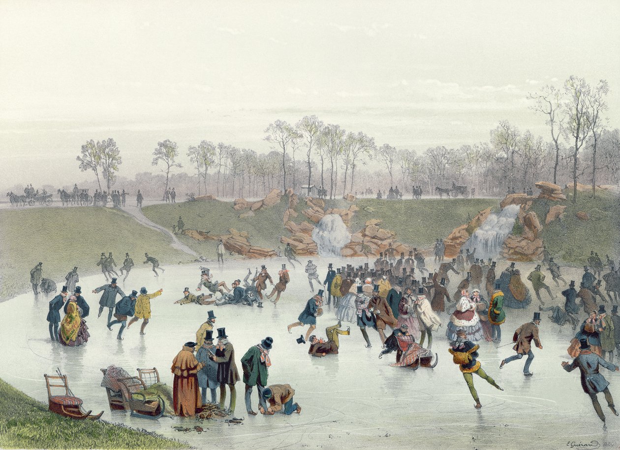Skridskoåkare på sjön vid Bois de Boulogne av Eugene Charles Francois Guerard