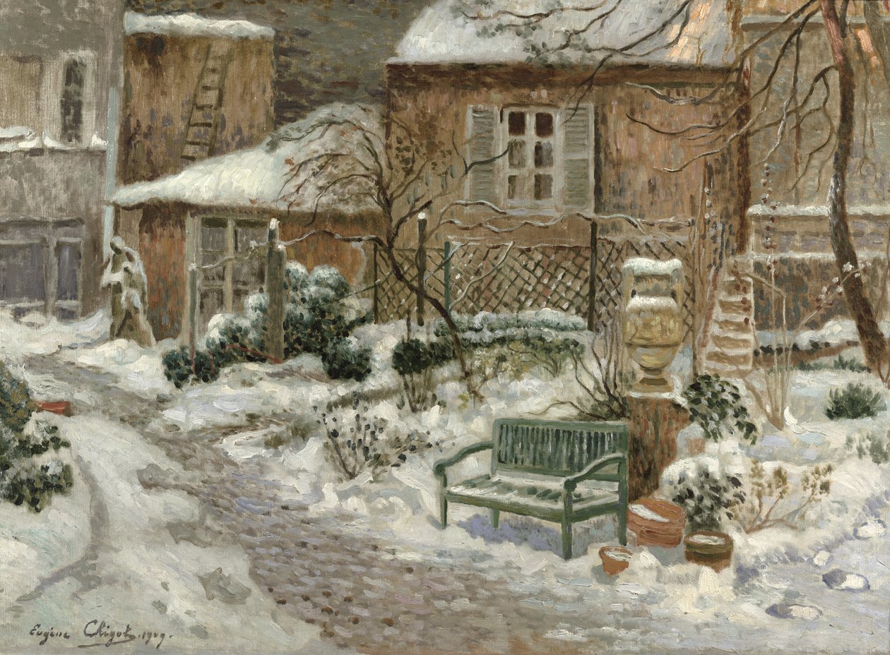 Trädgården under snö, 1909 av Eugene Chigot