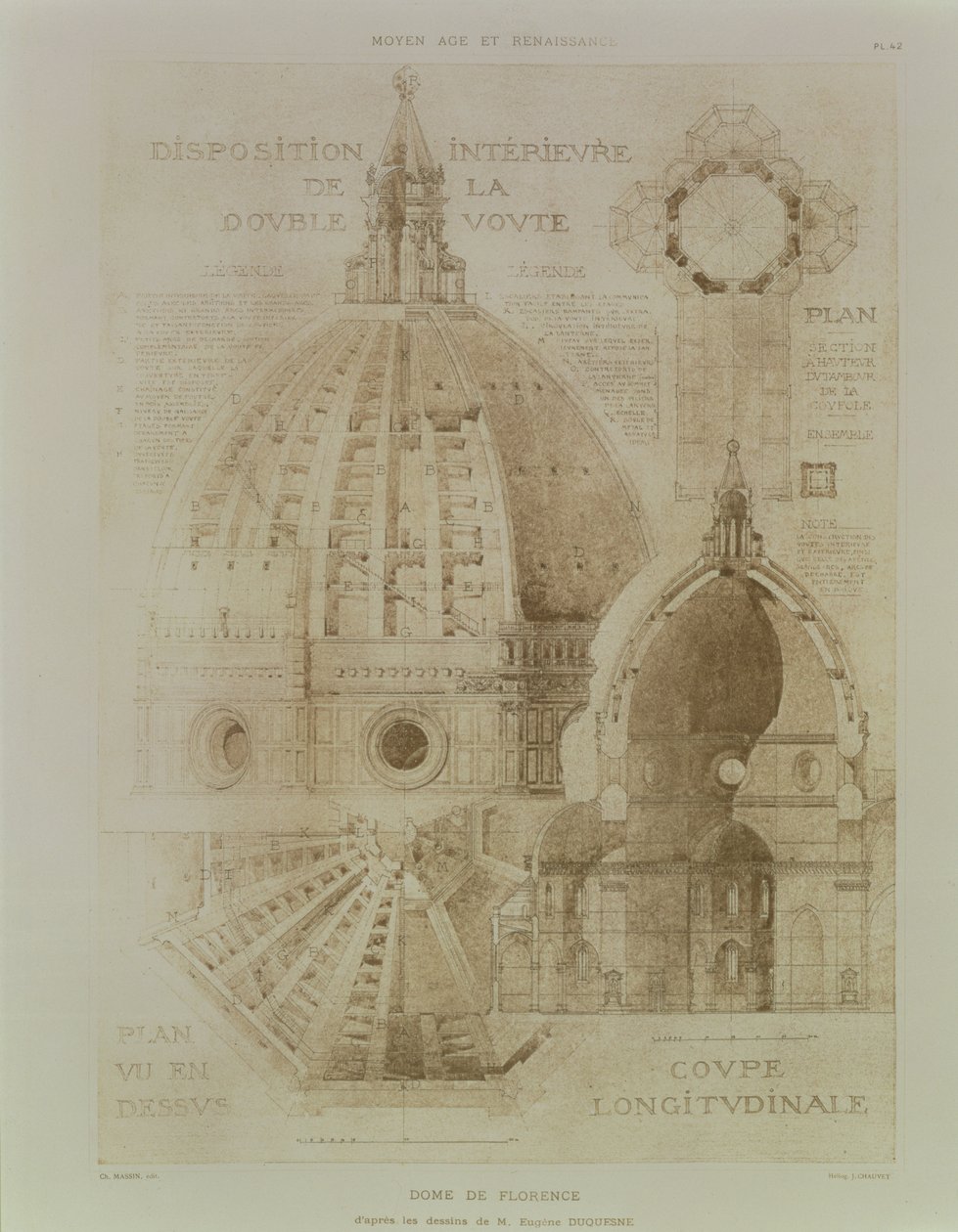 Plan, sektion och höjd av Florens katedral, från 