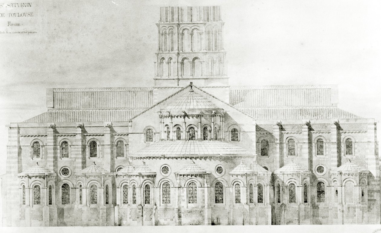 Basilica of St. Sernin, Toulouse (penna och wc på papper) av Eugene Emmanuel Viollet le Duc