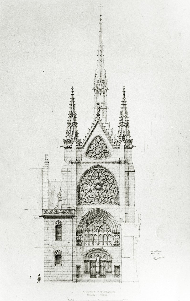 Ritning för restaurering av kapellet, Château de Pierrefonds, 1864 av Eugene Emmanuel Viollet le Duc