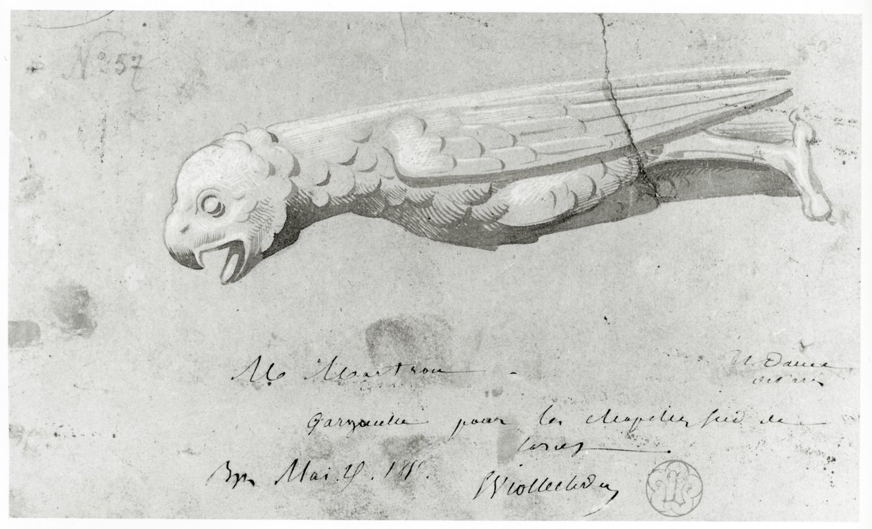 Ritning för restaurering av gargoylerna i Notre Dame, 1855 av Eugene Emmanuel Viollet le Duc