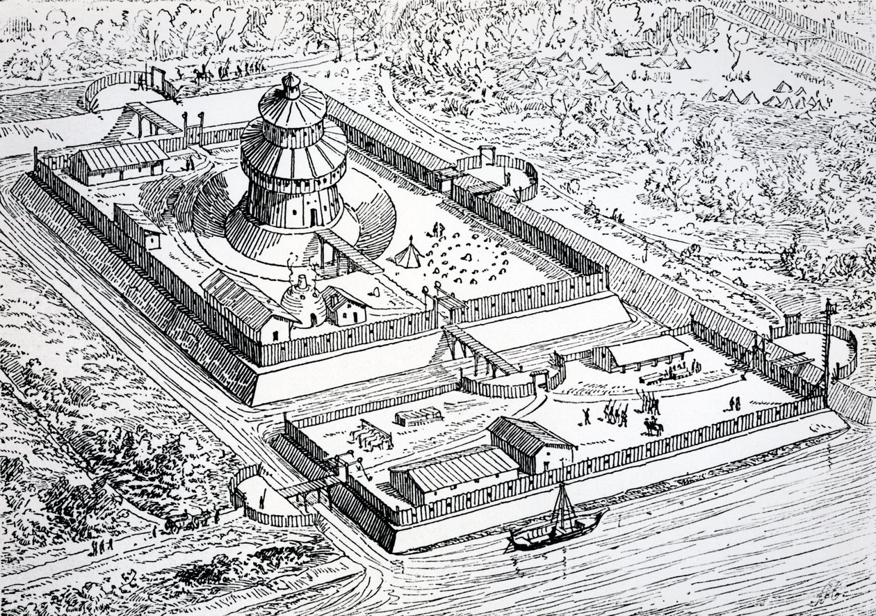 Rekonstruktion av Louvren under det frankiska kungadömet på 600- och 700-talen, 1895 av Eugene Emmanuel Viollet le Duc