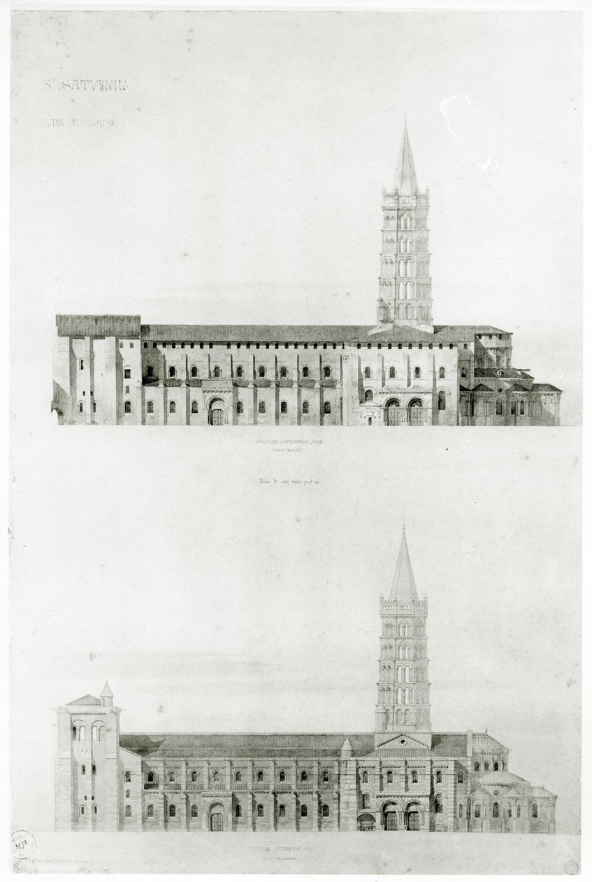 Basilica of St. Sernin, Toulouse (penna och wc på papper) av Eugene Emmanuel Viollet le Duc