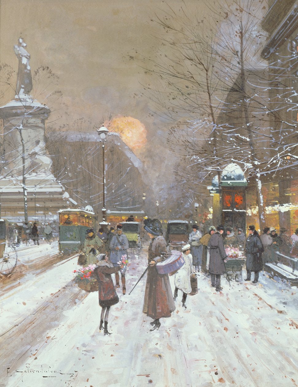 Parisisk snöscen av Eugene Galien Laloue