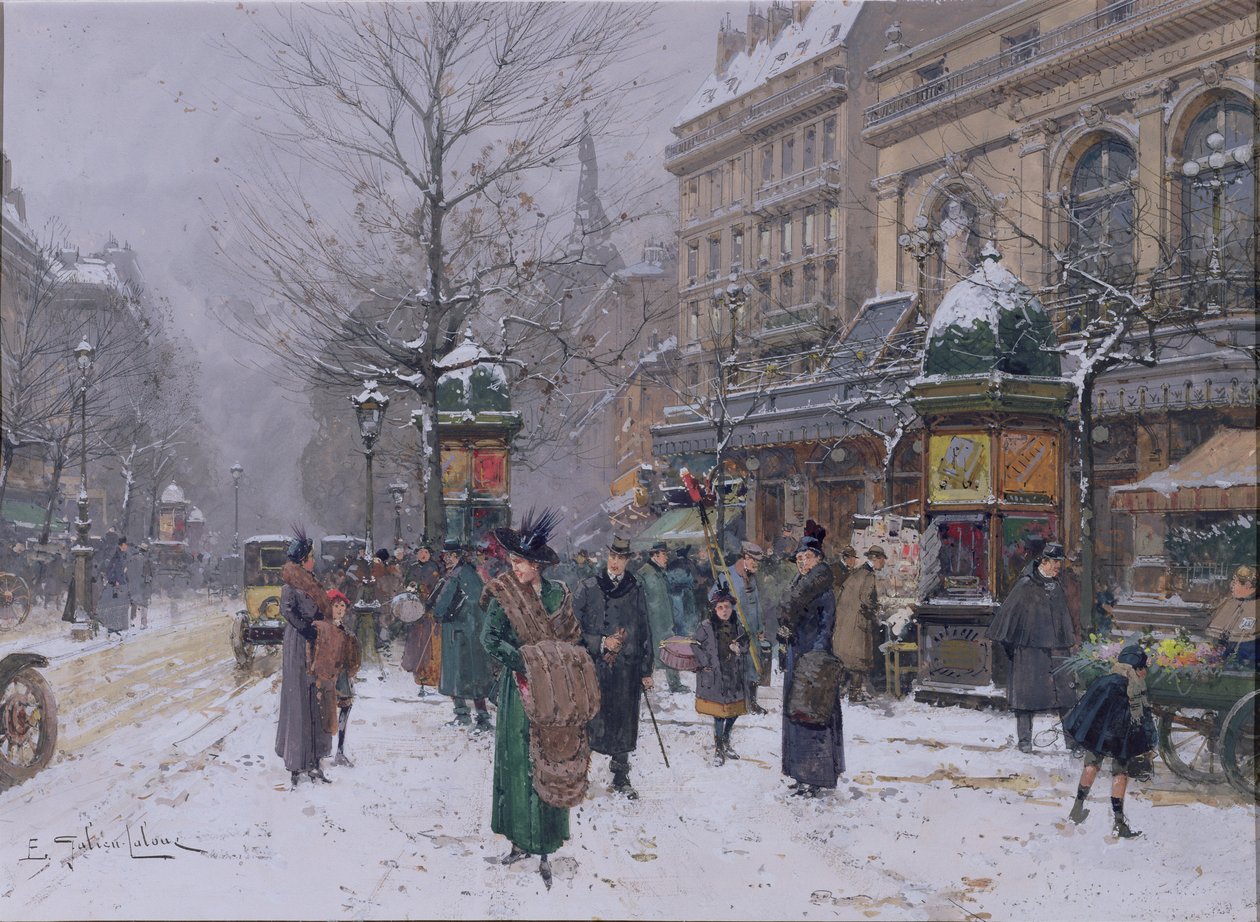 Parisisk gatuscen av Eugene Galien Laloue